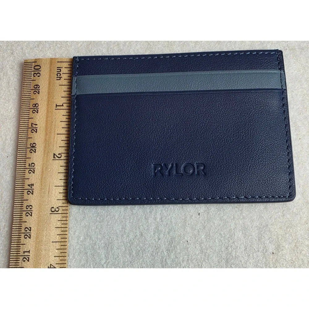 RYLOR Navy Blue Leather Card Holder Wallet Slim Minimalist Credit Card Case
